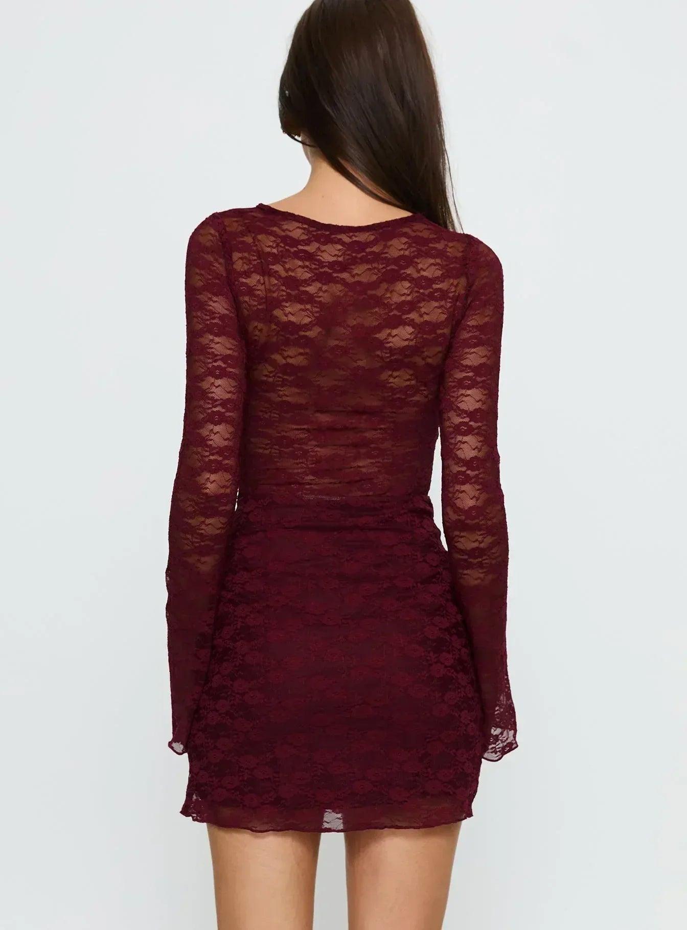 Nola Mini Dress - Burgundy - MissMuse Co.